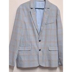 Reclaimed Vintage Mens Plaid Blazer Jacket Light Blue Beige Size 40R UK 40 EU 50